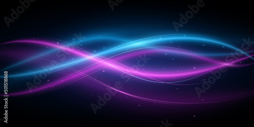 Blue and purple light waves background. Glowing wavy swirl. Abstract glowing trace. Shiny element. Light effect for your design. Vector illustration