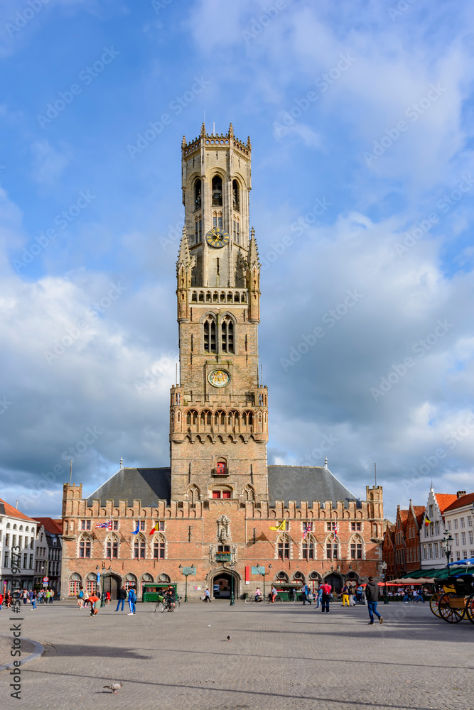 Obraz premium Belfort tower on Market square in center of Bruges, Belgium