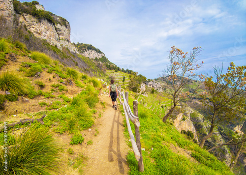 Positano (Campania, Italy) - The touristic sea town in southern Italy, province of Salerno in Amalfi Coast, with colorated historical center and very famous 'Sentiero degli Dei' trekking path.