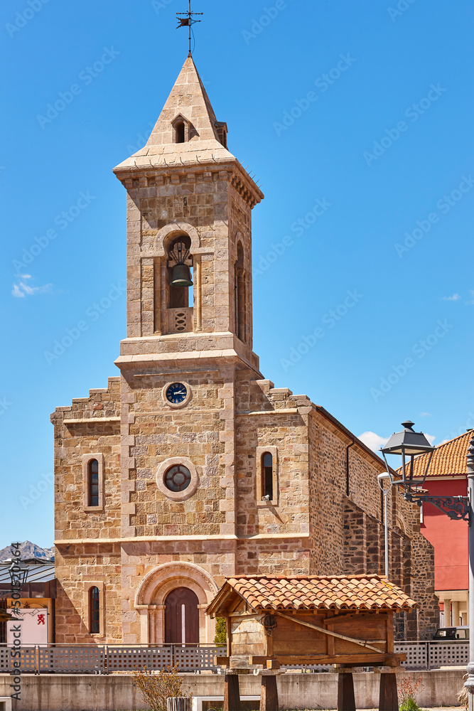 Stone church in Riano village. Santa Agueda. Castilla Leon. Spain