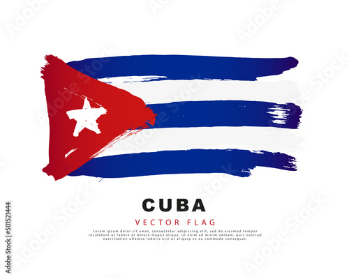 Flag of Cuba. Blue and white brush strokes, hand drawn. Vector illustration isolated on white background.