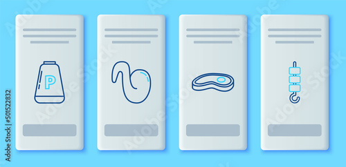 Set line Fried chicken wing, Steak meat, Pepper and Grilled shish kebab on skewer stick icon. Vector