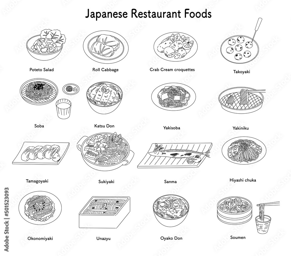 Japanese Restaurant Foods Icon Set