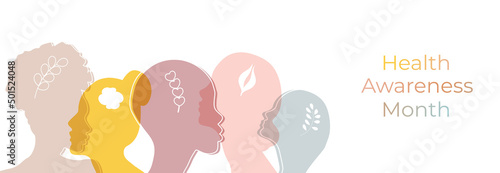 Awareness Month banner with colorful silhouette womans and mens.	