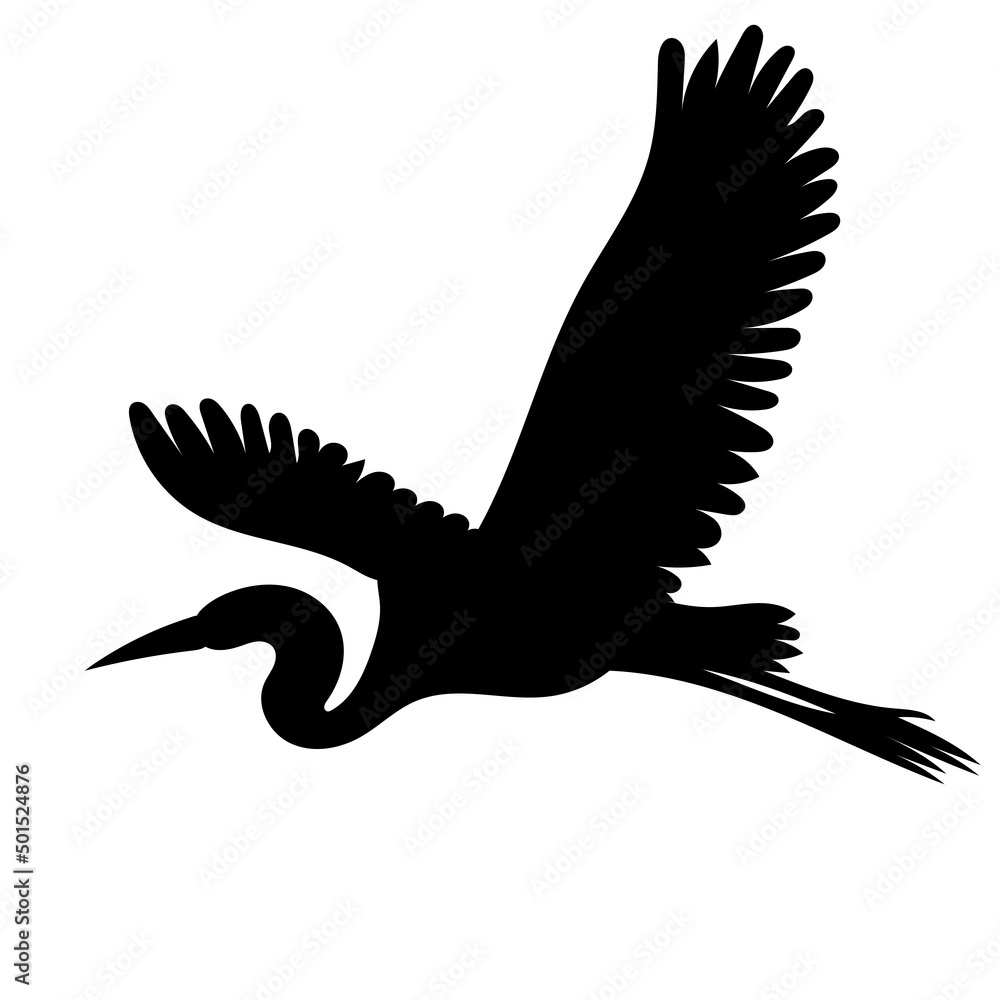 Fototapeta premium flying crane black silhouette, on a white background, isolated, vector