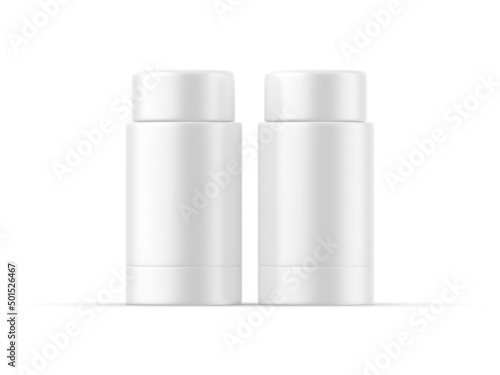 Matte roll on deodorant and lip balm tube, mock up template on isolated white background, 3d illustration