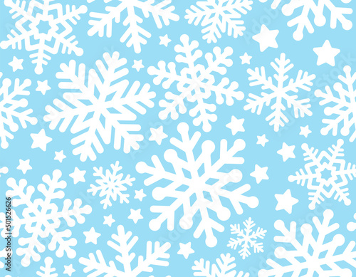 Christmas seamless pattern with snowflakes. White snowflakes on a blue background. Winter background.