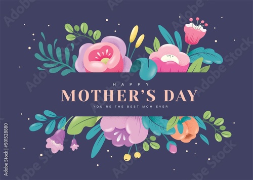 Happy mother's day greeting card with beautiful blossom flowers.