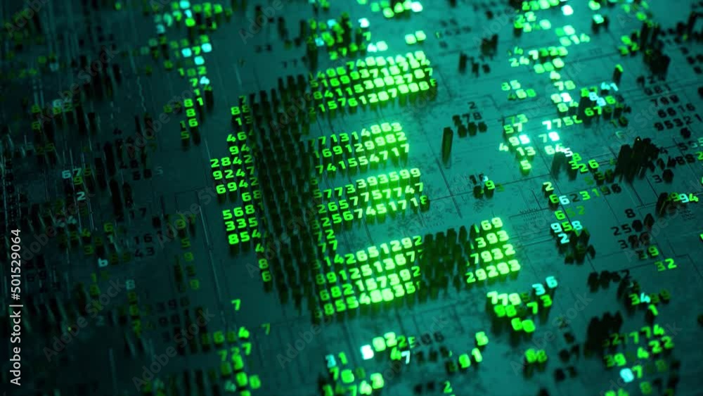 Euro logo in the form of a microcircuit. Payment systems. Electronic transactions. Digital currency. 3d animation Euro logo in the form of a microcircuit. Payment systems. Electronic transactions. Digital currency. 3d animation
