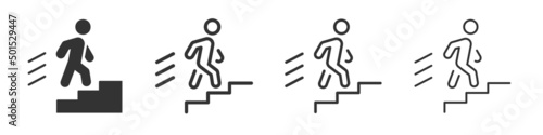 Man on stairs icons collection in two different styles and different stroke. Vector illustration EPS10