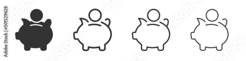 Piggy bank icons collection in two different styles and different stroke. Vector illustration EPS10