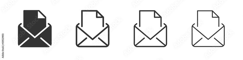 Open envelope icons collection in two different styles and different stroke. Vector illustration EPS10 Open envelope icons collection in two different styles and different stroke. Vector illustration EPS10
