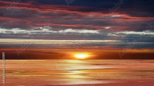  sunset dramatic clouds on sky pink orange yellow blue reflection on sea water natire landscape 