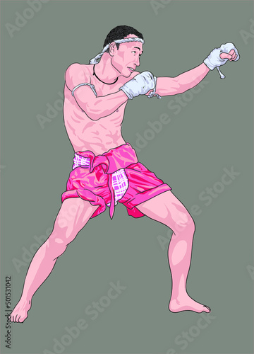 Drawing muay baron martial art, strong, art.illustration, vector