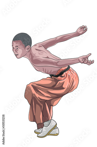 Drawing shaolin kid, martial art, illustration, vector