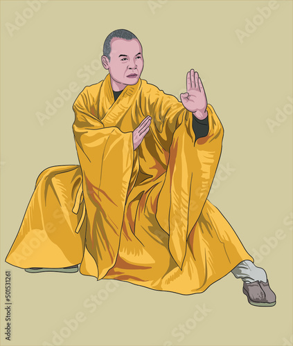 Drawing Master shaolin, martial art, illustration, vector