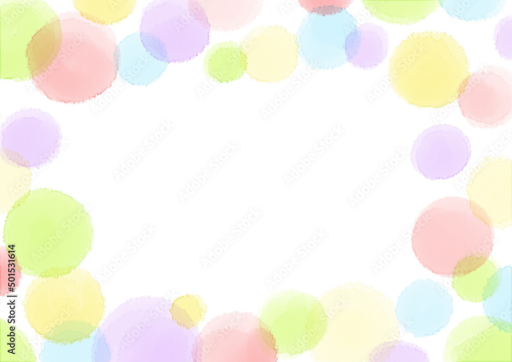 水彩の水玉フレーム2　カラフルver