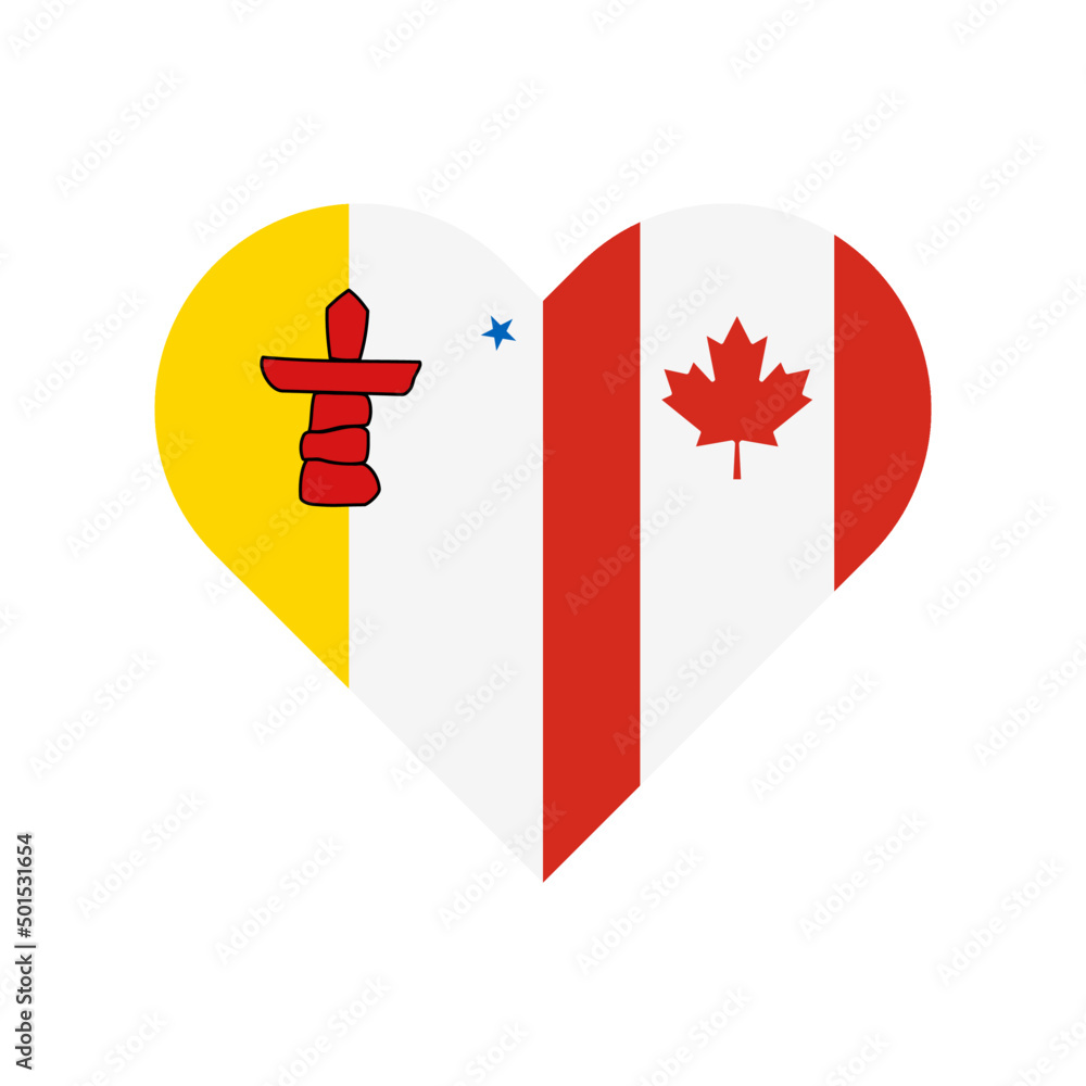 unity concept. heart shape icon with nunavut and canada flags. vector ...