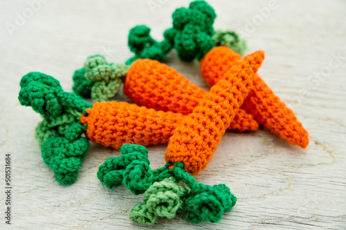 Knitted vegetables: carrots. The concept. Stylization. Handicrafts. Ecological toys for children to develop fine motor skills. Handmade toys. Montessori education. 
