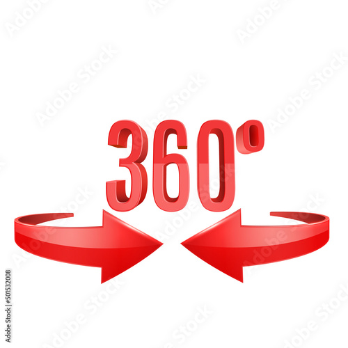 Red glossy 3D arrow 360 sing. Arrow vector icon.