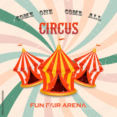 Vintage circus banner with bright bulbs. Carnival tent