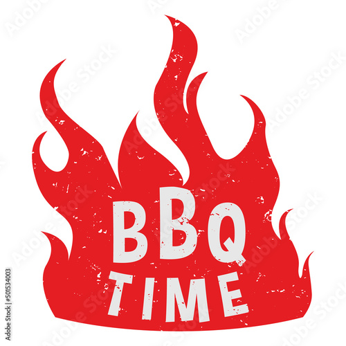 Fototapeta Barbecue party design. Grill sticker on fiery background. BBQ