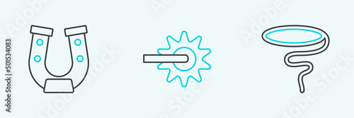 Set line Lasso, Horseshoe and Spur icon. Vector