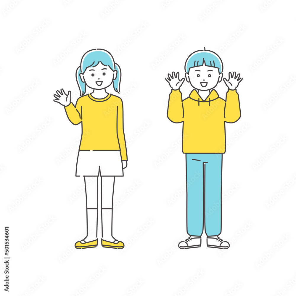 かわいい子どもたち 男女 全身 3色 かわいい子どもたち 男女 全身 3色