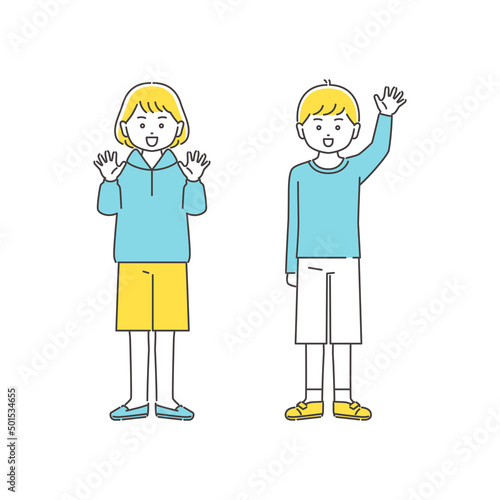 かわいい子どもたち　男女　全身　3色