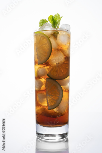 Картината върху платно Cuba libre cocktail in tall glass isolated on white background