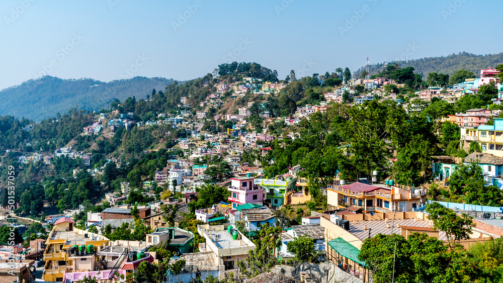 Aerial view of Almora Hill Station in the state of Uttarakhand, India