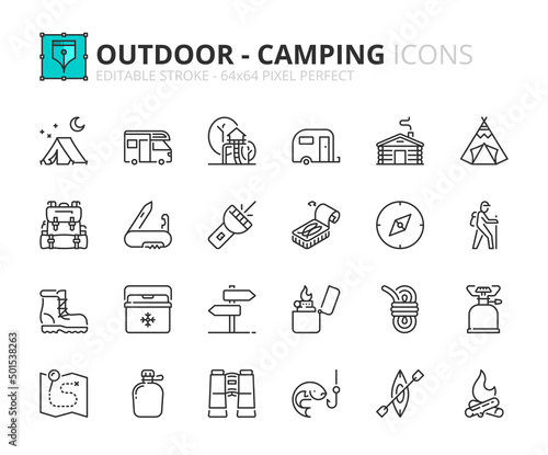 Foto Simple set of outline icons outdoor - camping