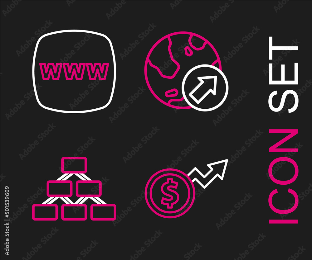 Set line Financial growth dollar, Hierarchy organogram, and Website template icon. Vector Set line Financial growth dollar, Hierarchy organogram, and Website template icon. Vector