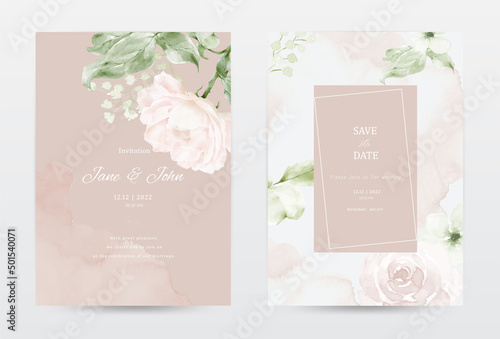 Obraz na plátně Rose watercolor invitation template cards of peach color collection