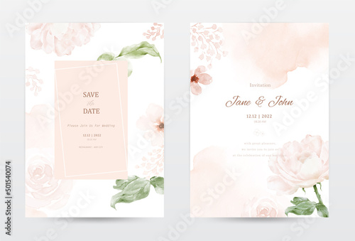 Fotografie, Obraz Rose watercolor invitation template cards set