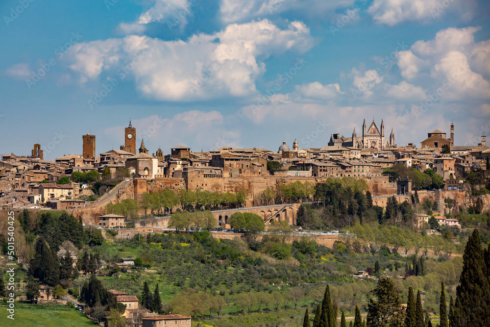 Beautiful panoramic view of the old town of Orvieto, Umbria, Italy, Terni province.Arial view