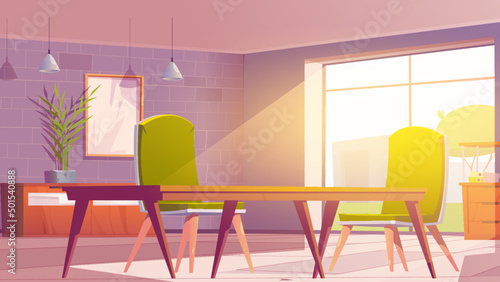 office room with table empty room with sun rays.