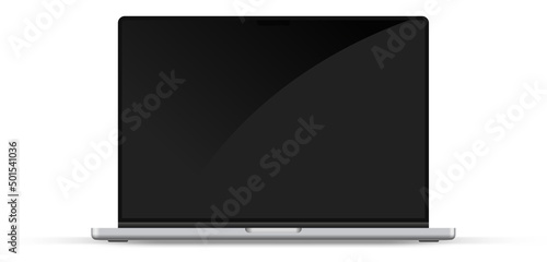 3d realistic laptop mockup 90 degree isolated on white background. computer notebook with empty screen. blank copy space on modern mobile computer. Newest latest m1 laptop mockup.