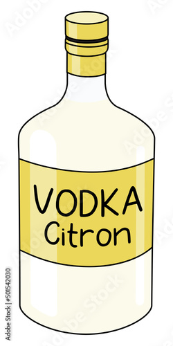 Vodka Citron lemon flavored alcohol drink in a bottle. Doodle cartoon hipster style vector illustration isolated on white background. Good for party card, posters, bar menu or alcohol cook book recipe