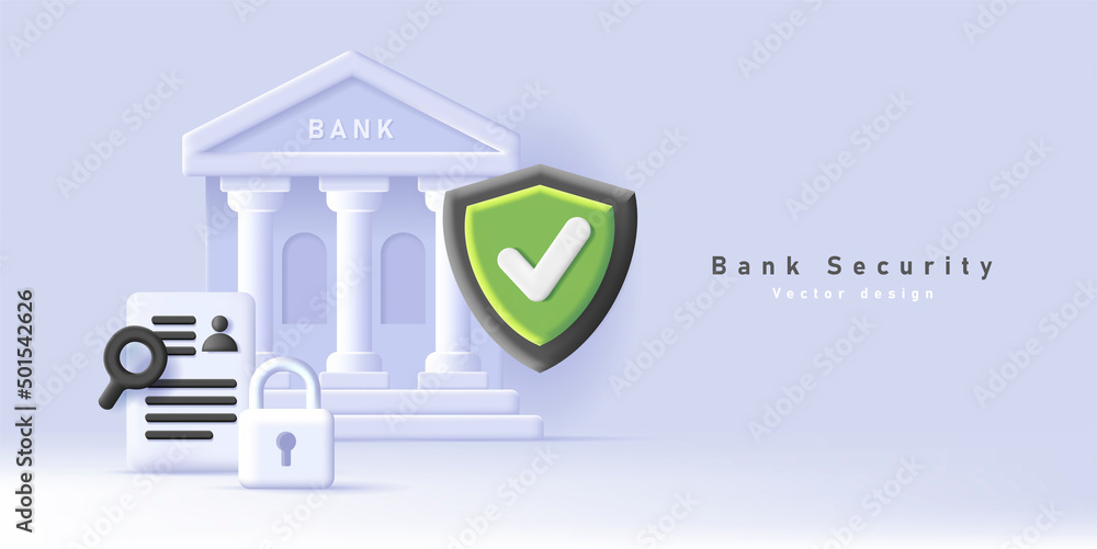 Web banner with bank building and shield indicating security and ...