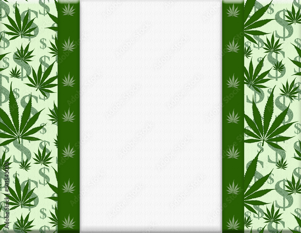 Weed border with green cannabis and dollar signs on white