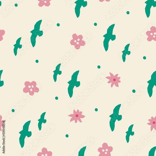 Abstract summer seamless pattern. Simple bird shape