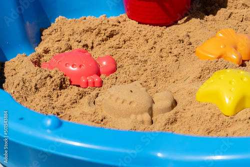 Plastic molds used by children to create different animals and shapes in the sand box