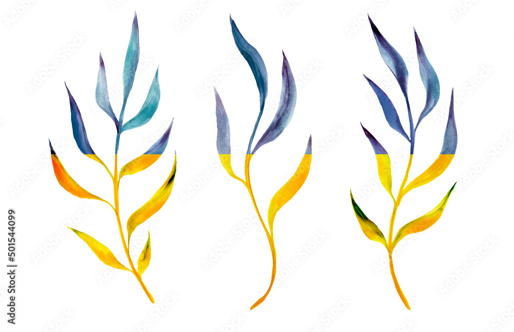 Yellow-blue national flag of Ukraine as leaves from a tree, stop the war and peace in Ukraine 2022 Yellow-blue national flag of Ukraine as leaves from a tree, stop the war and peace in Ukraine 2022