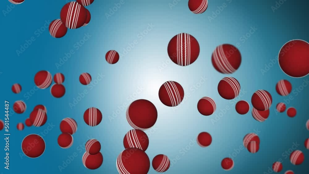 4K Loop Red cricket ball spinning in slow motion flying through the air on a floodlit stadium