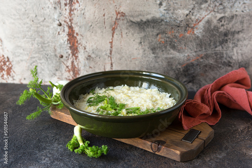 dish with risotto with fennel on the table