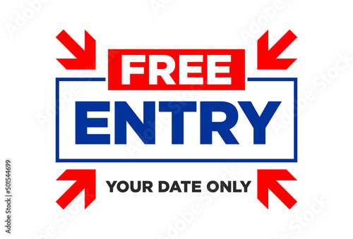 Free entry sticker. Badge icon. Flat vector illustration on transparent background.