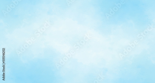 Abstract bright cloudy blue sky shaded watercolor background with space, Beautiful natural white clouds with blue sky, Soft cloud in the sky background blue tone for wallpaper, graphics design.