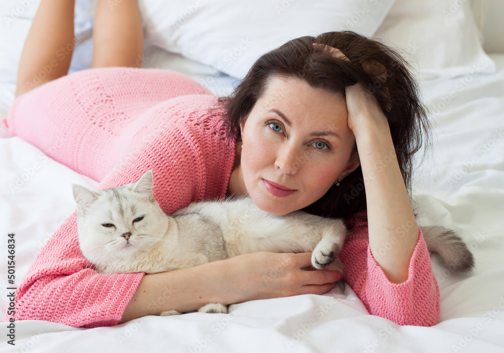 portrait of a woman with a cat portrait of a woman with a cat