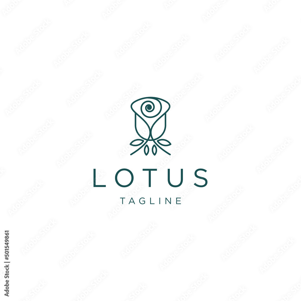 Fototapeta premium Lotus flower line art logo icon design template flat vector
